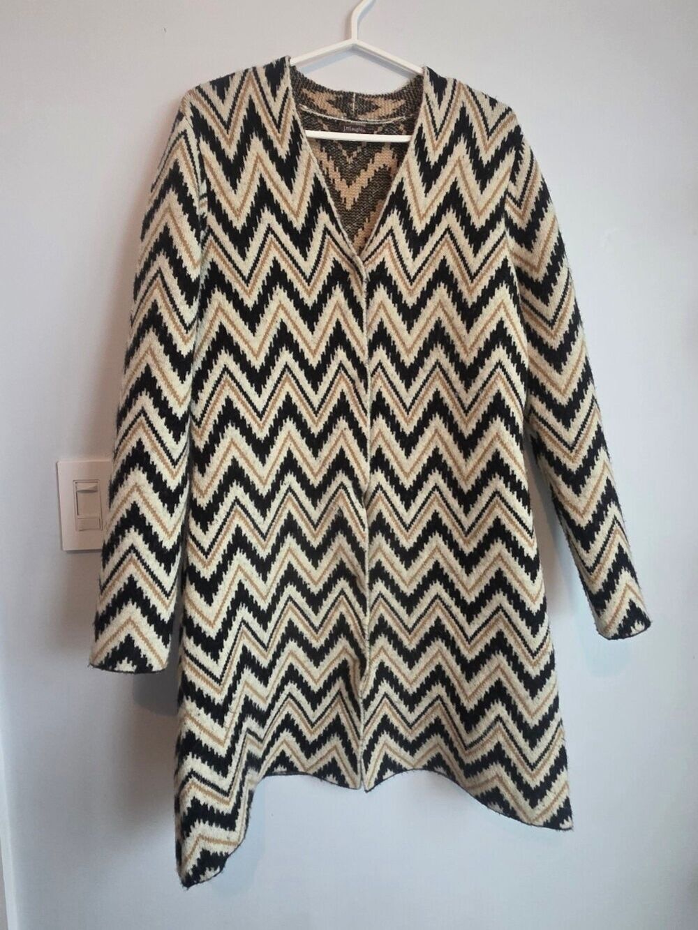 J MCLAUGHLIN Cardigan Women S Chevron Open Front Sweater Duster Black Ivory